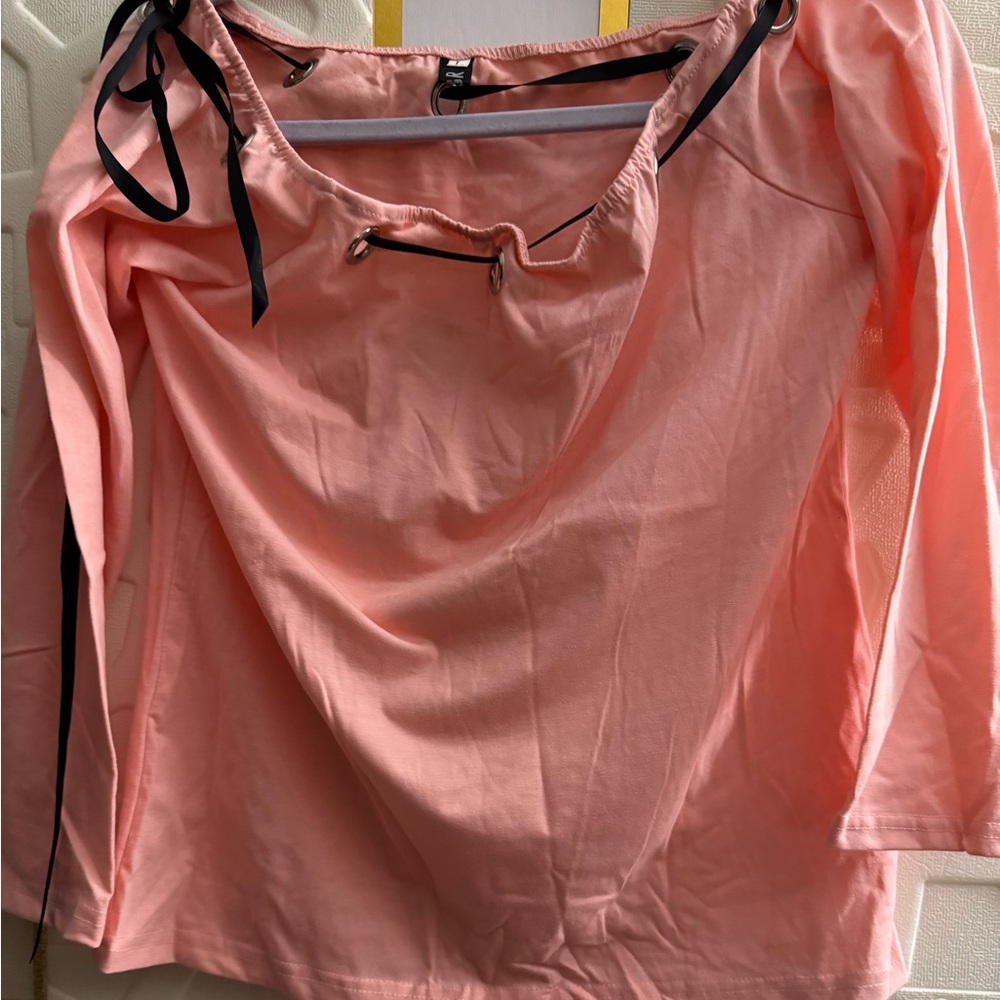 CBR Light Pink Blouse with Black Ties
